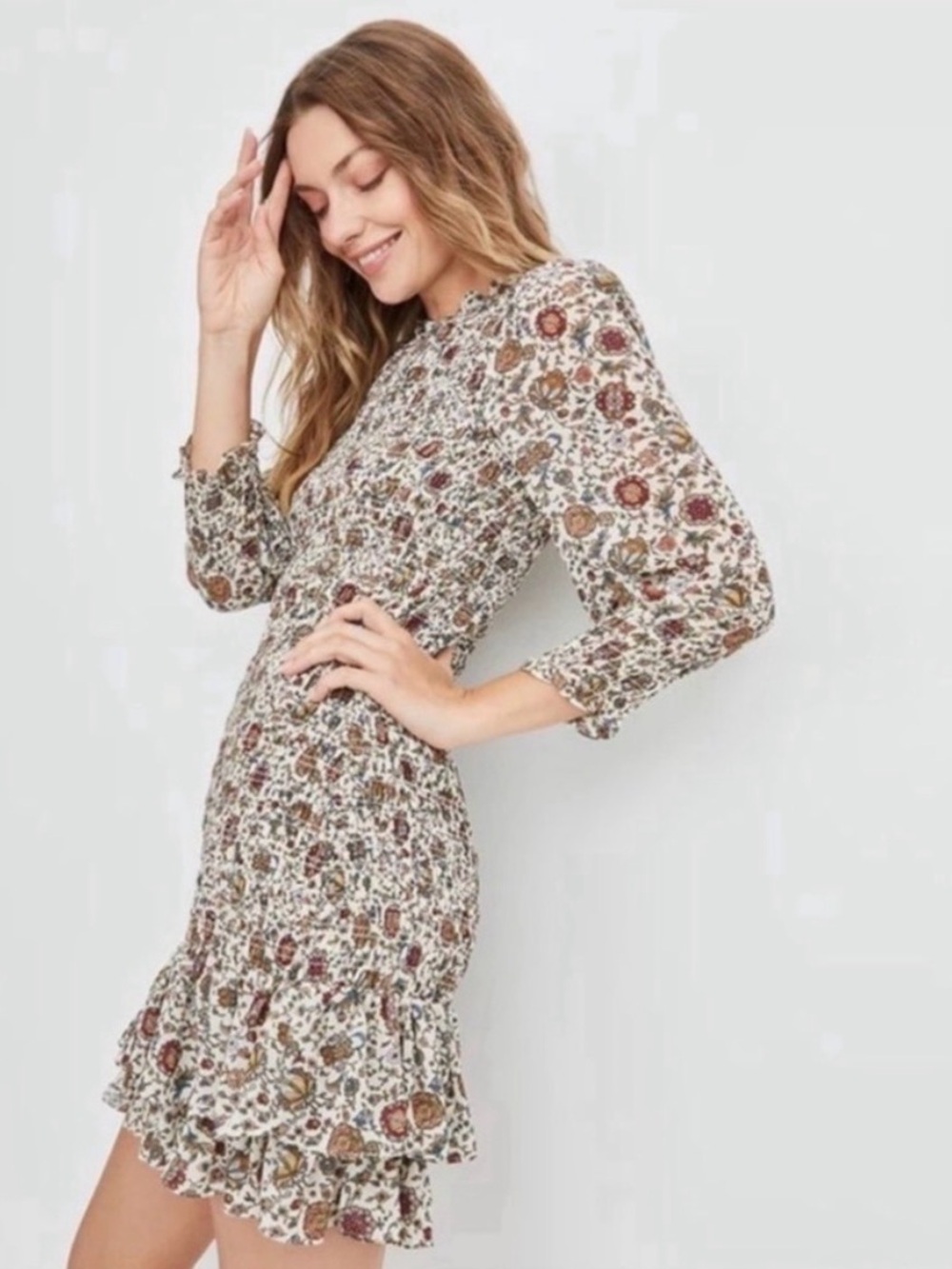 Veronica Beard Farha Floral Smocked Mini Bodycon Dress | Size 4 - Picture 1 of 7